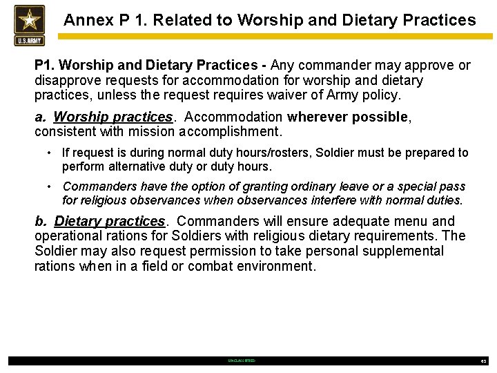 Annex P 1. Related to Worship and Dietary Practices P 1. Worship and Dietary