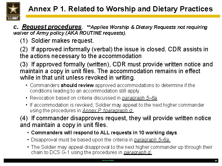 Annex P 1. Related to Worship and Dietary Practices c. Request procedures. **Applies Worship