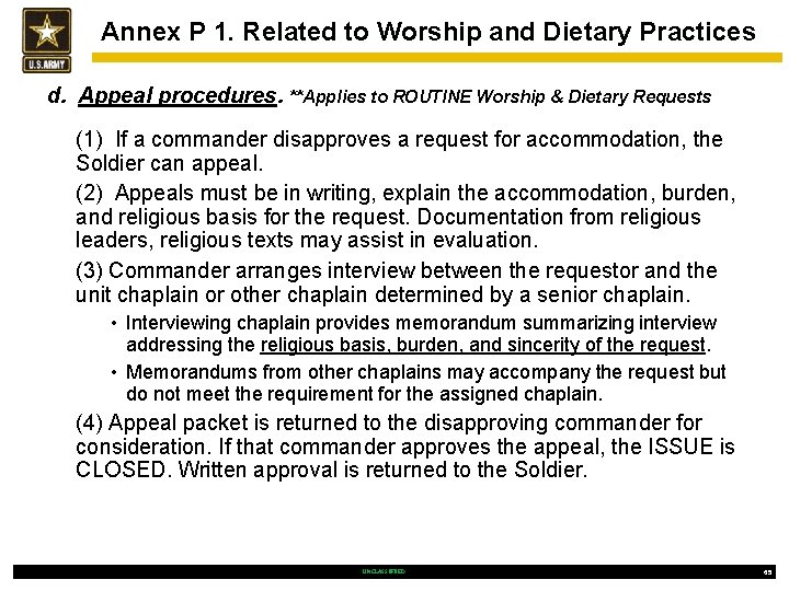 Annex P 1. Related to Worship and Dietary Practices d. Appeal procedures. **Applies to