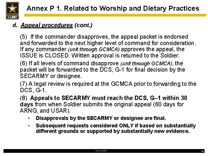 Annex P 1. Related to Worship and Dietary Practices d. Appeal procedures (cont. )