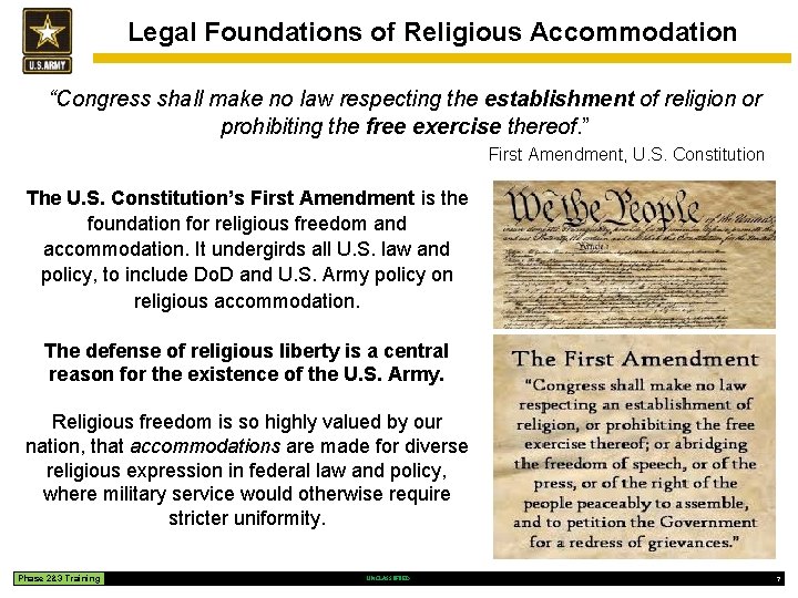 Legal Foundations of Religious Accommodation “Congress shall make no law respecting the establishment of
