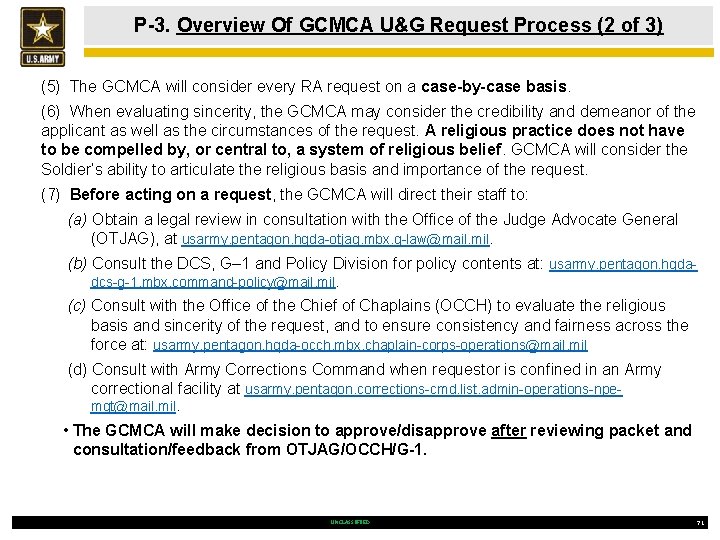 P-3. Overview Of GCMCA U&G Request Process (2 of 3) (5) The GCMCA will