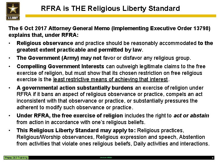 RFRA is THE Religious Liberty Standard The 6 Oct 2017 Attorney General Memo (Implementing