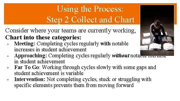 Using the Process: Step 2 Collect and Chart Consider where your teams are currently