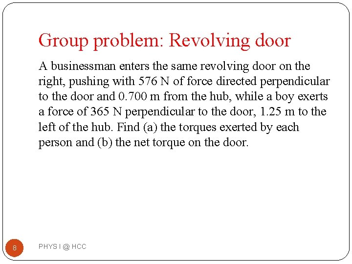 Group problem: Revolving door A businessman enters the same revolving door on the right,