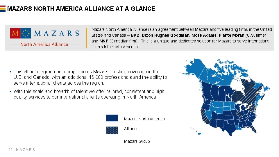 MAZARS NORTH AMERICA ALLIANCE AT A GLANCE Mazars North America Alliance is an agreement