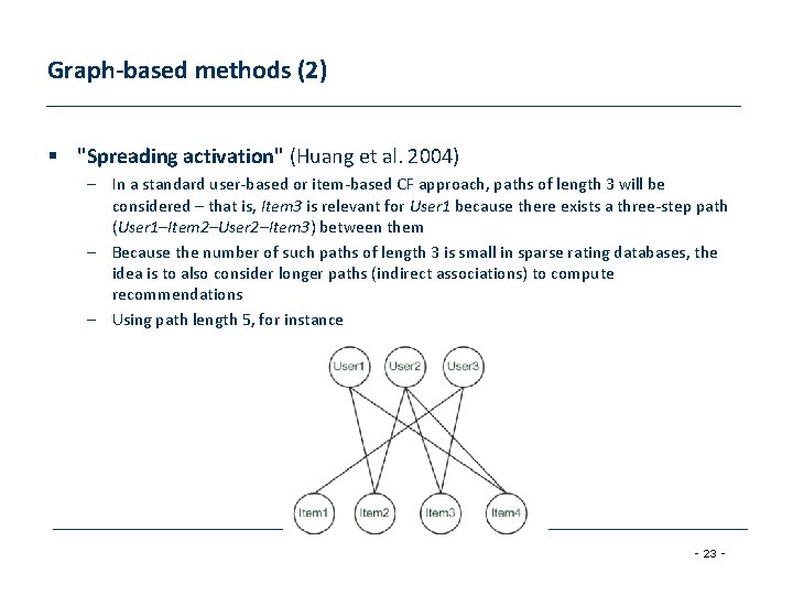Graph-based methods (2) § "Spreading activation" (Huang et al. 2004) – In a standard
