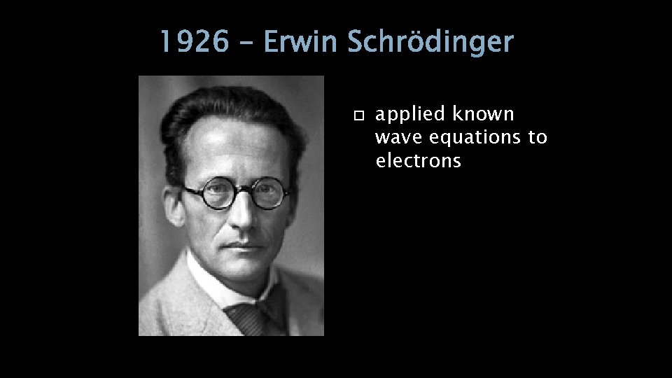 1926 – Erwin Schrödinger applied known wave equations to electrons 