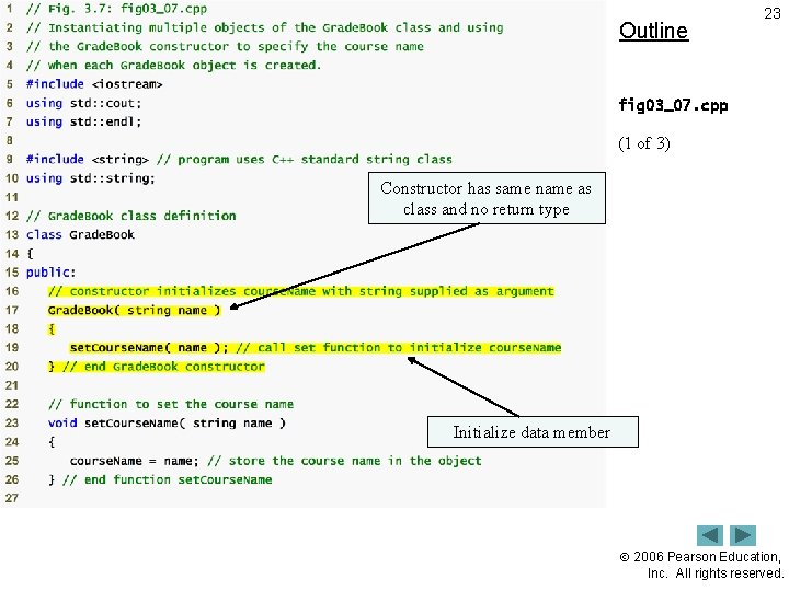 Outline 23 fig 03_07. cpp (1 of 3) Constructor has same name as class