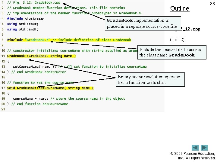 Outline 36 Grade. Book implementation is placed in a separate source-code file fig 03_12.