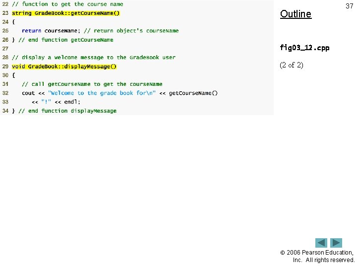 Outline 37 fig 03_12. cpp (2 of 2) 2006 Pearson Education, Inc. All rights