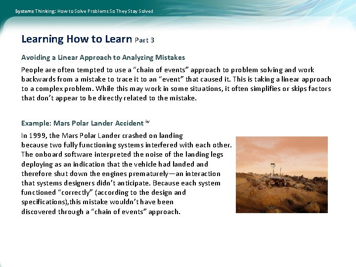 Systems Thinking: How to Solve Problems So They Stay Solved Learning How to Learn