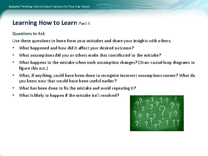 Systems Thinking: How to Solve Problems So They Stay Solved Learning How to Learn