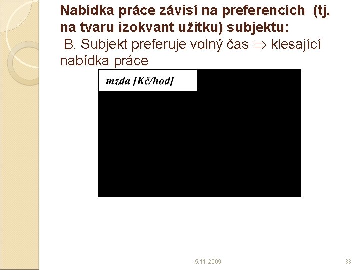 Nabídka práce závisí na preferencích (tj. na tvaru izokvant užitku) subjektu: B. Subjekt preferuje