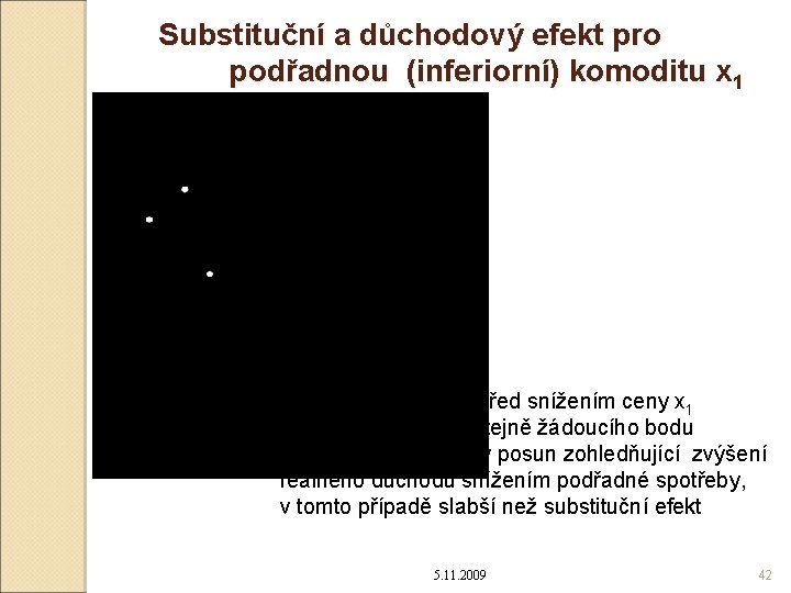 Substituční a důchodový efekt pro podřadnou (inferiorní) komoditu x 1 E 1 -rovnovážný bod