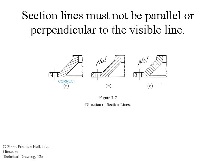 Section lines must not be parallel or perpendicular to the visible line. 