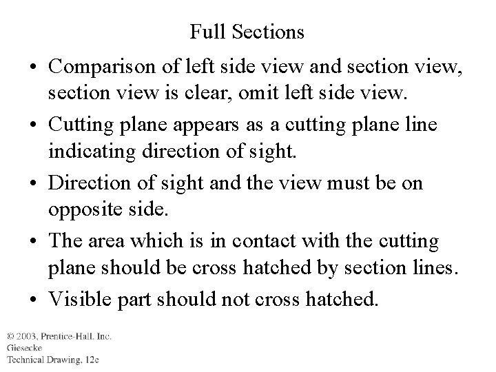 Full Sections • Comparison of left side view and section view, section view is