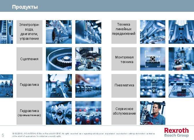 Продукты Электропривода, двигатели, управление Сцепления Монтажная техника Гидравлика Пневматика Гидравлика Сервисное обслуживание (промышленная) 5