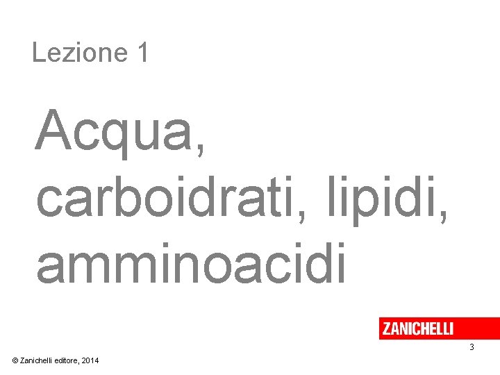 Lezione 1 Acqua, carboidrati, lipidi, amminoacidi 3 © Zanichelli editore, 2014 