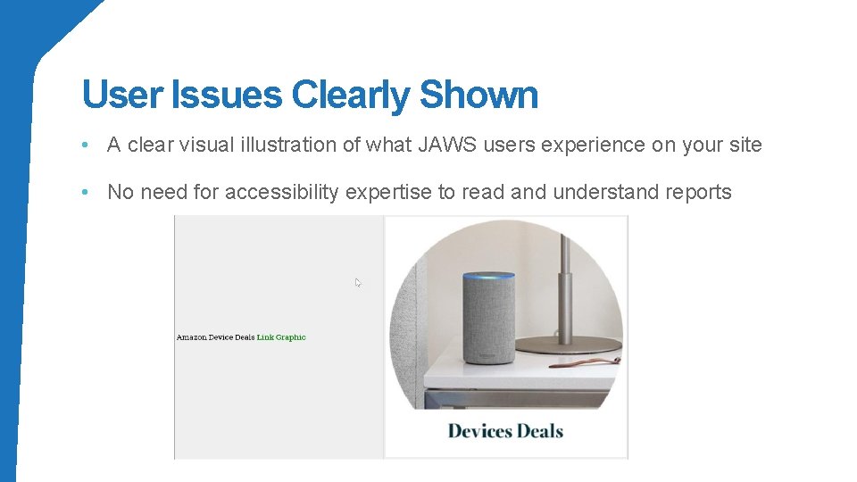 User Issues Clearly Shown • A clear visual illustration of what JAWS users experience