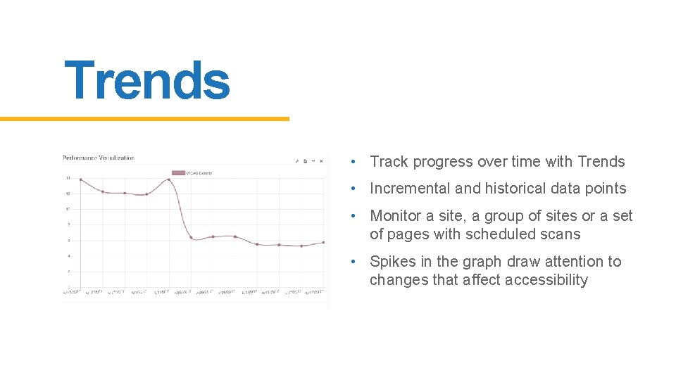 Trends • Track progress over time with Trends • Incremental and historical data points