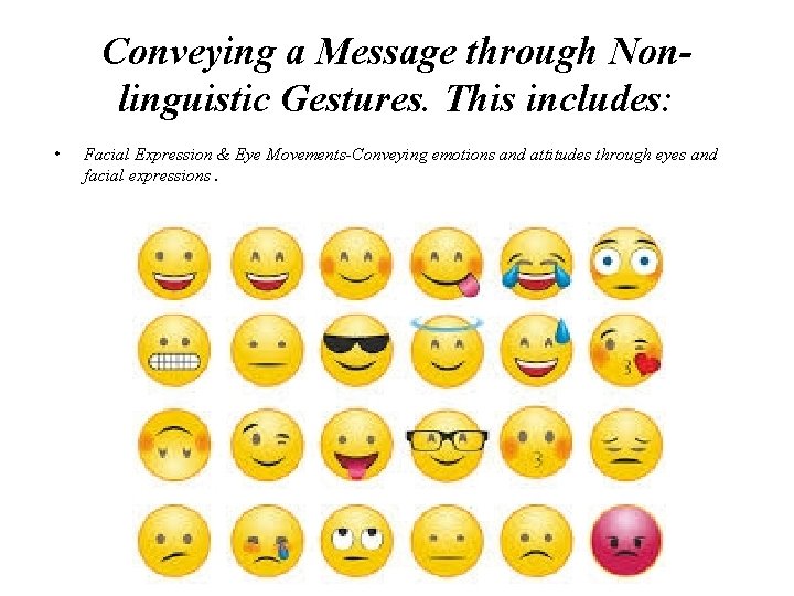 Conveying a Message through Nonlinguistic Gestures. This includes: • Facial Expression & Eye Movements-Conveying