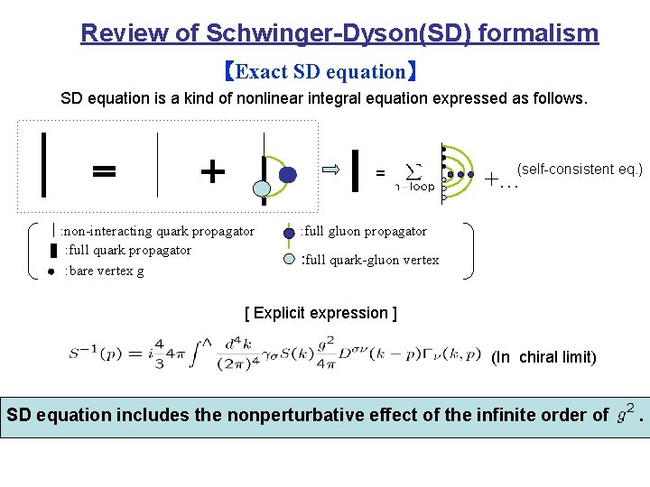 Review of Schwinger-Dyson(SD) formalism 【Exact SD equation】 SD equation is a kind of nonlinear