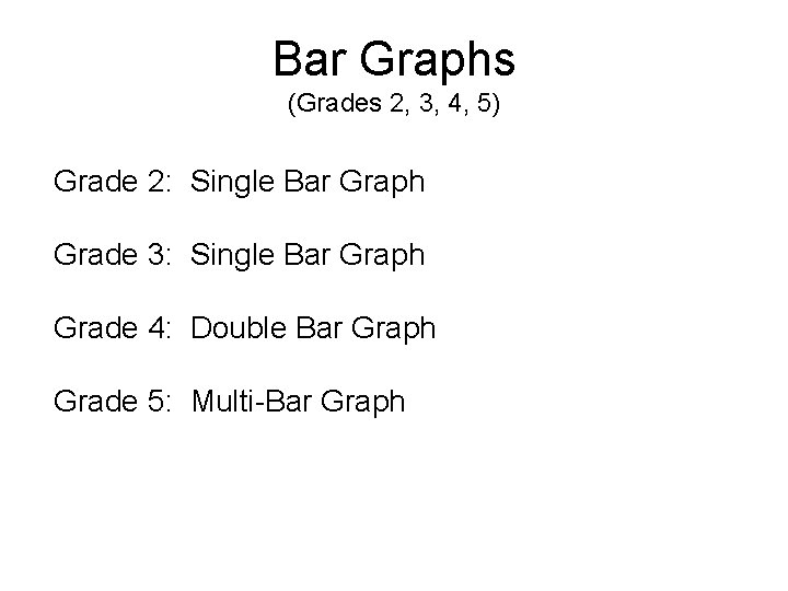 Bar Graphs (Grades 2, 3, 4, 5) Grade 2: Single Bar Graph Grade 3: