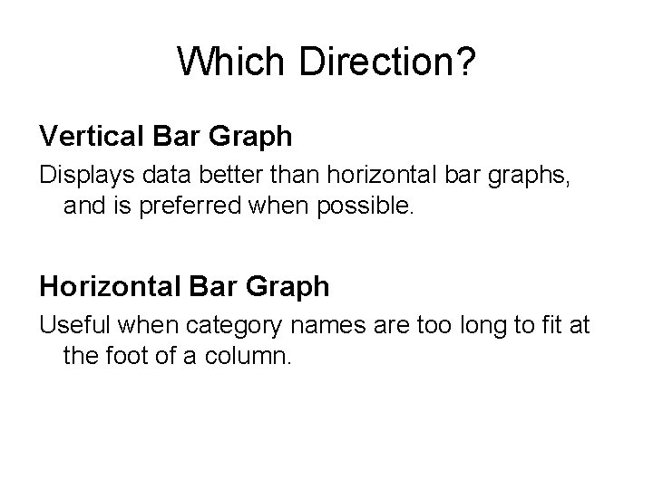 Which Direction? Vertical Bar Graph Displays data better than horizontal bar graphs, and is