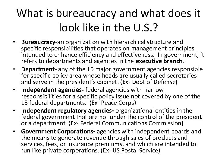 What is bureaucracy and what does it look like in the U. S. ?