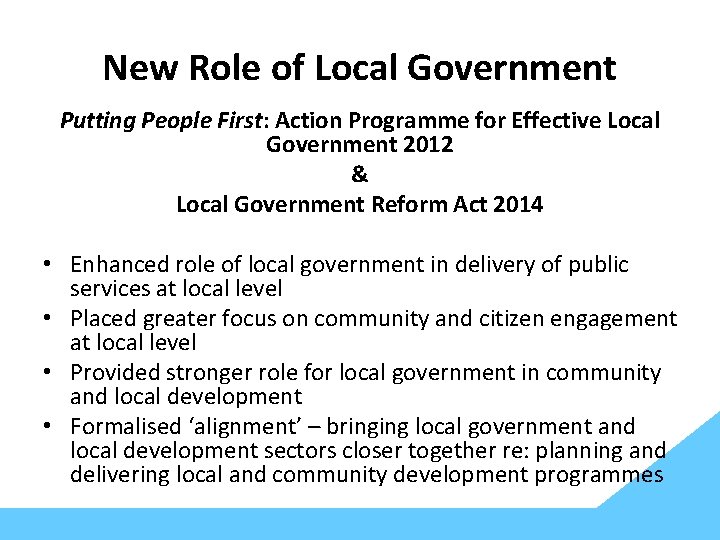 New Role of Local Government Putting People First: Action Programme for Effective Local Government