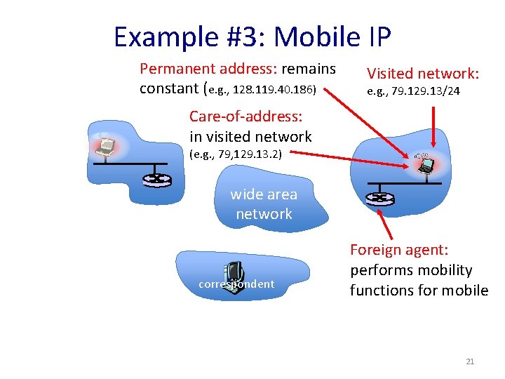 Example #3: Mobile IP Permanent address: remains constant (e. g. , 128. 119. 40.