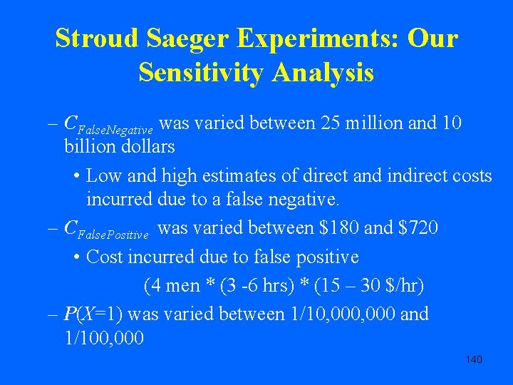 Stroud Saeger Experiments: Our Sensitivity Analysis – CFalse. Negative was varied between 25 million