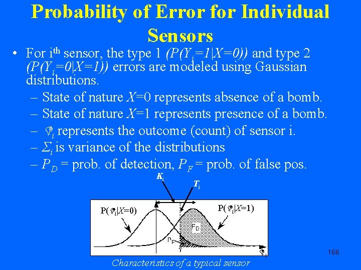 Probability of Error for Individual Sensors • For ith sensor, the type 1 (P(Yi=1|X=0))