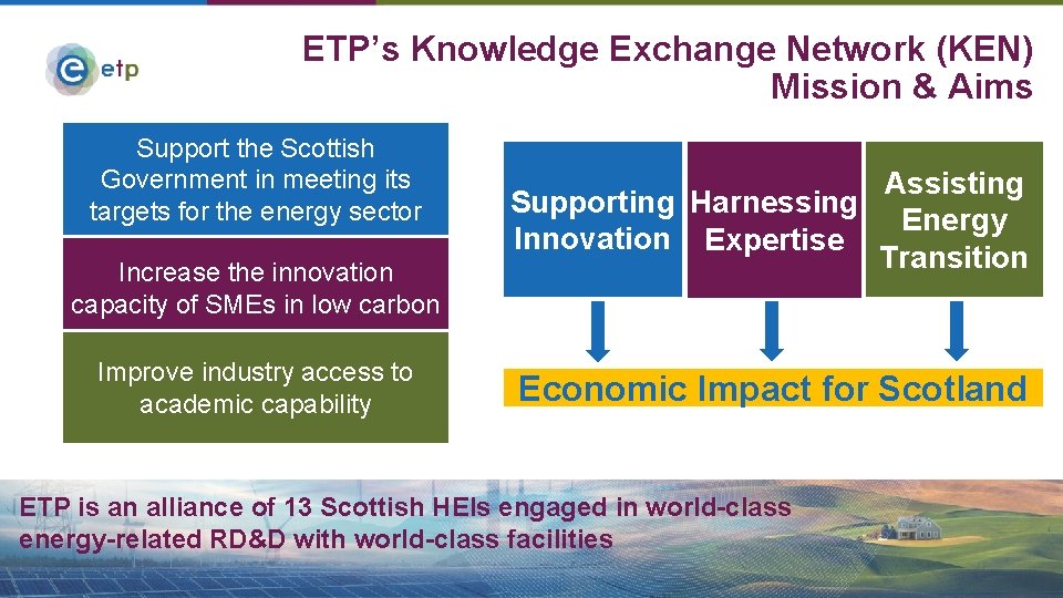 ETP’s Knowledge Exchange Network (KEN) Mission & Aims Support the Scottish Government in meeting