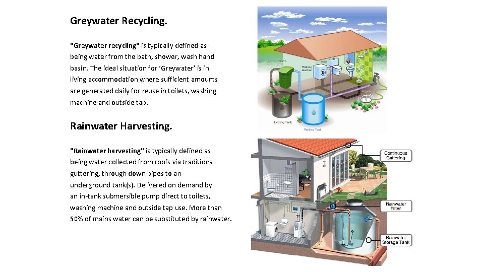 Greywater Recycling. "Greywater recycling" is typically defined as being water from the bath, shower,
