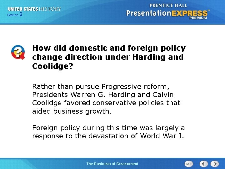 225 Section Chapter Section 1 How did domestic and foreign policy change direction under
