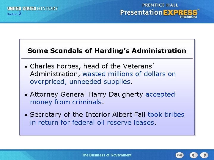 225 Section Chapter Section 1 Some Scandals of Harding’s Administration • Charles Forbes, head