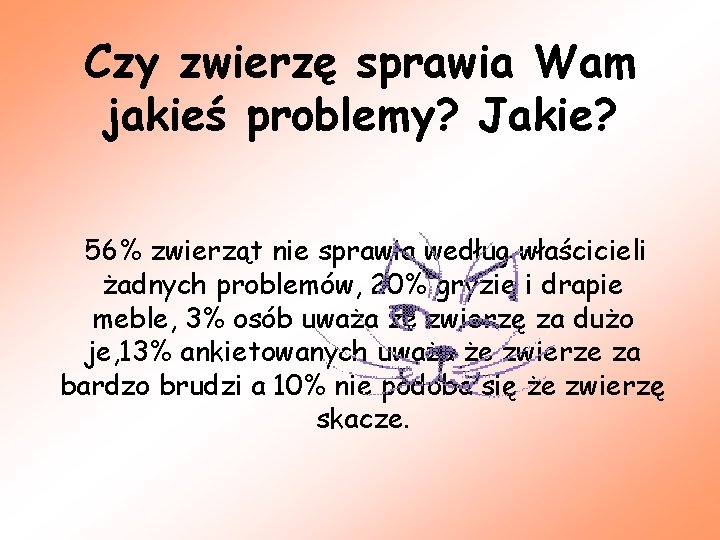 Czy zwierzę sprawia Wam jakieś problemy? Jakie? 56% zwierząt nie sprawia według właścicieli żadnych