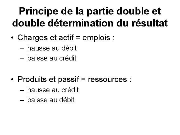 Principe de la partie double et double détermination du résultat • Charges et actif