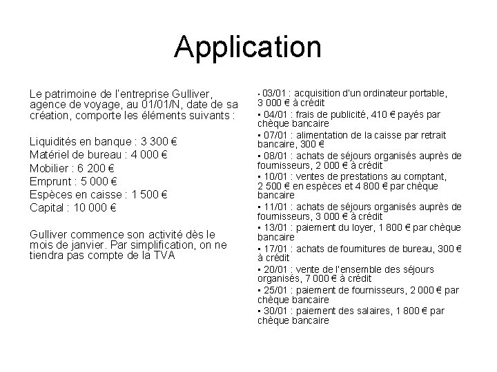 Application Le patrimoine de l’entreprise Gulliver, agence de voyage, au 01/01/N, date de sa