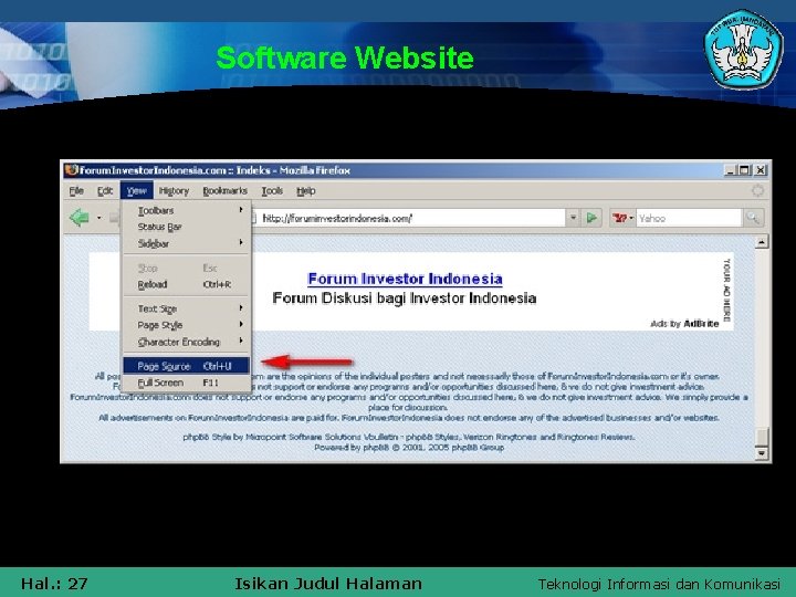 Software Website Hal. : 27 Isikan Judul Halaman Teknologi Informasi dan Komunikasi 