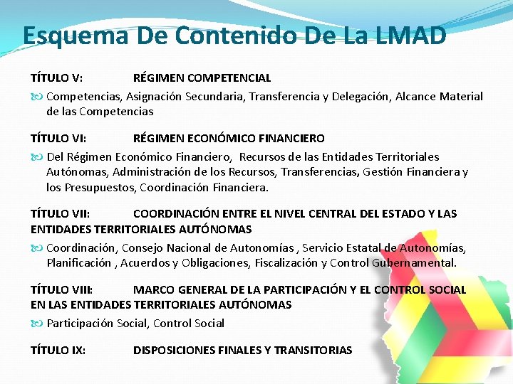 Esquema De Contenido De La LMAD TÍTULO V: RÉGIMEN COMPETENCIAL Competencias, Asignación Secundaria, Transferencia