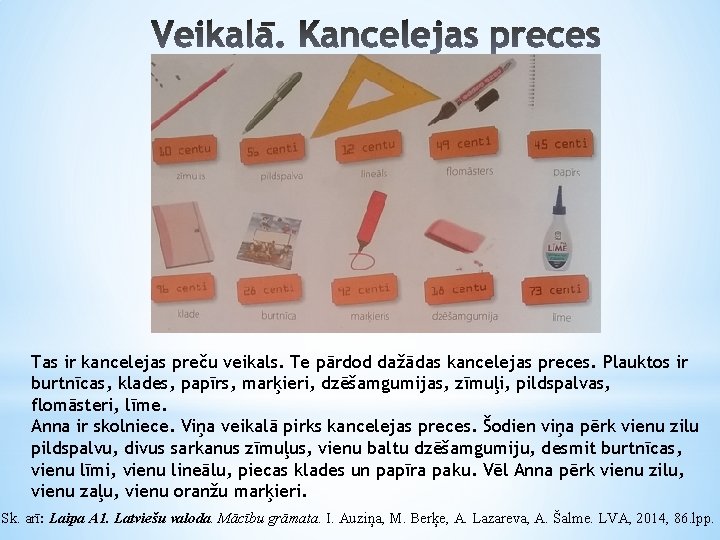 Tas ir kancelejas preču veikals. Te pārdod dažādas kancelejas preces. Plauktos ir burtnīcas, klades,