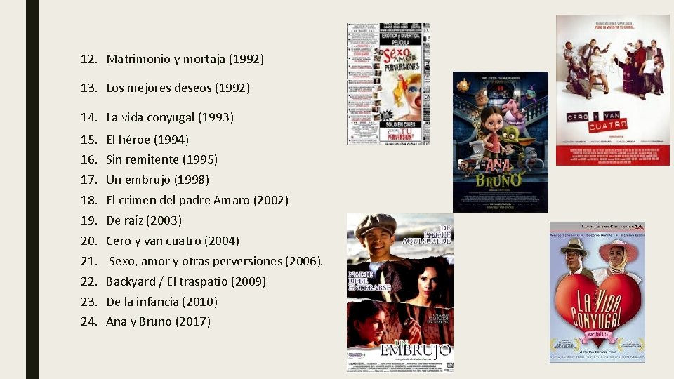 12. Matrimonio y mortaja (1992) 13. Los mejores deseos (1992) 14. La vida conyugal