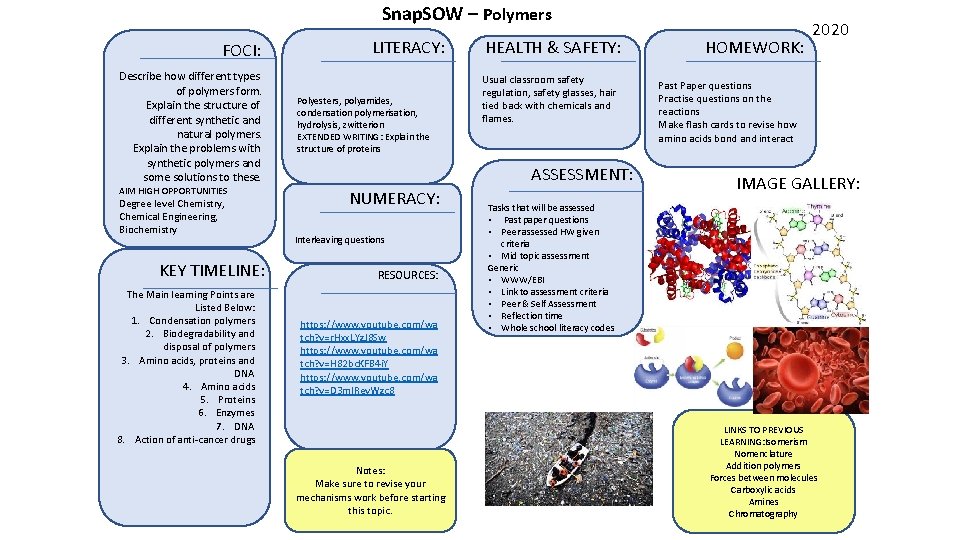 Snap. SOW – Polymers FOCI: Describe how different types of polymers form. Explain the