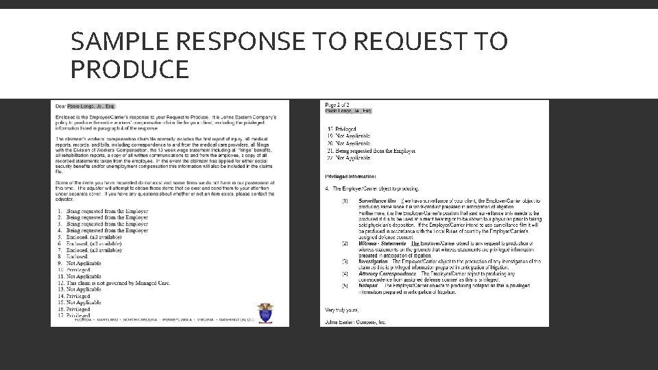 SAMPLE RESPONSE TO REQUEST TO PRODUCE 