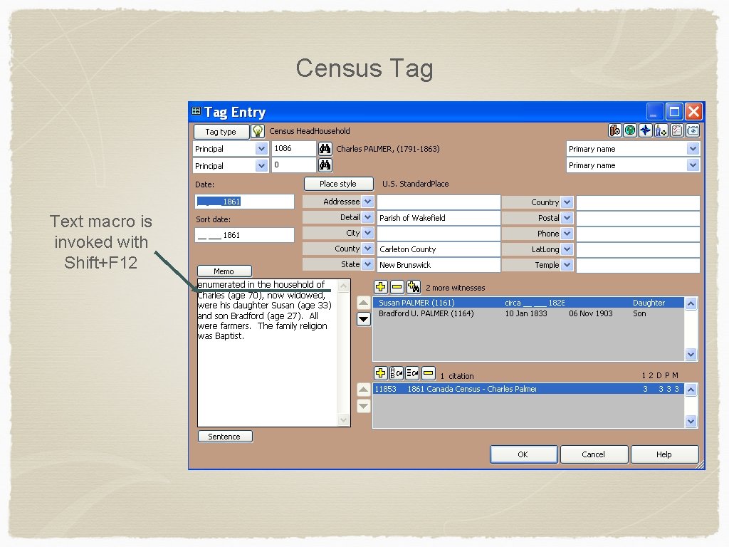 Census Tag Text macro is invoked with Shift+F 12 
