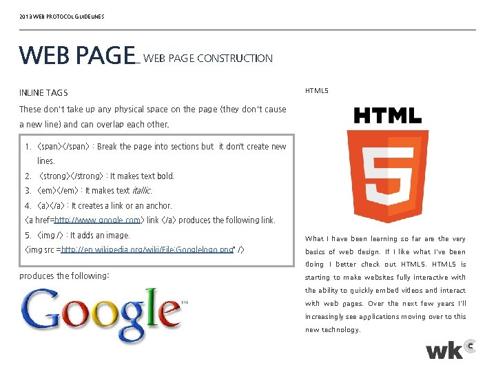 2013 WEB PROTOCOL GUIDELINES WEB PAGE_ WEB PAGE CONSTRUCTION INLINE TAGS HTML 5 These