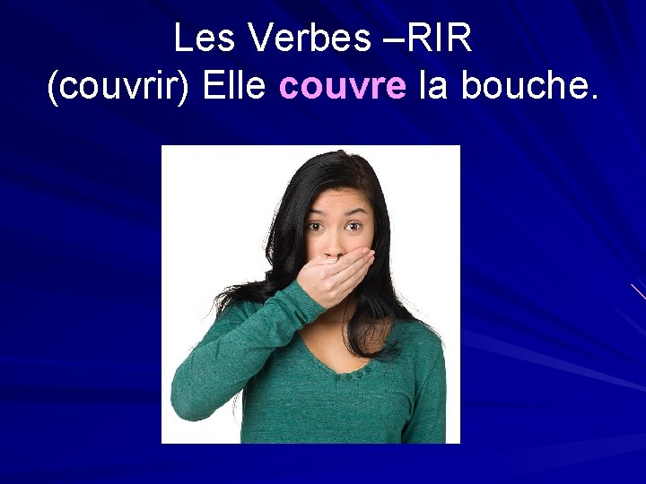 Les Verbes –RIR (couvrir) Elle couvre la bouche. 